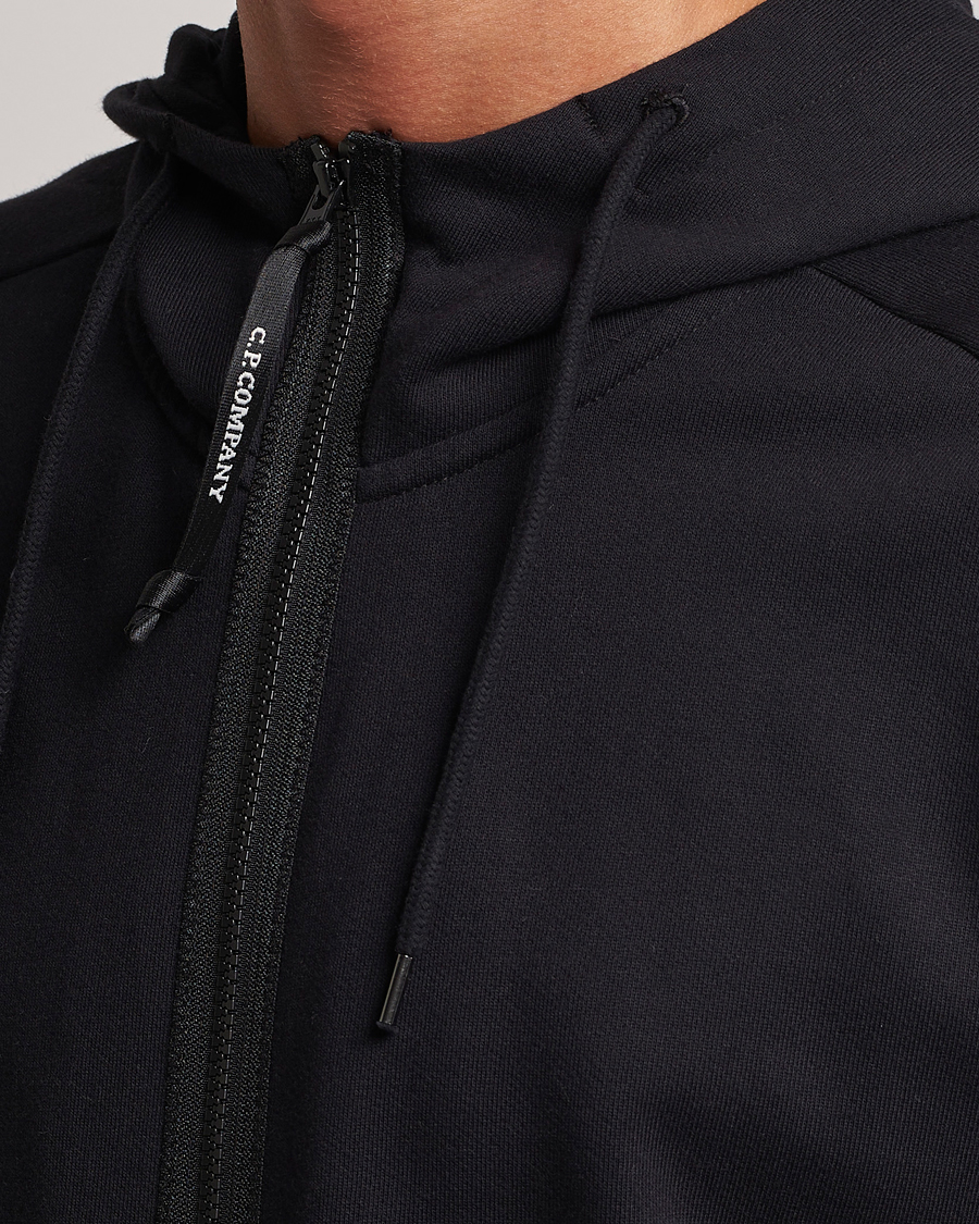 Herren | Pullover | C.P. Company | Diagonal Raised Fleece Full Zip Goggle Hoodie Black
