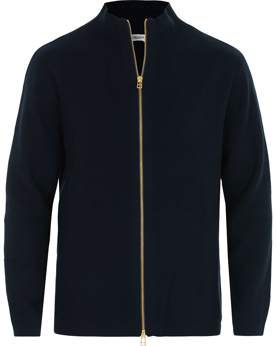 Herren | Pullover | Filippa K | Leon Wool/Cotton Full Zip Cardigan Navy