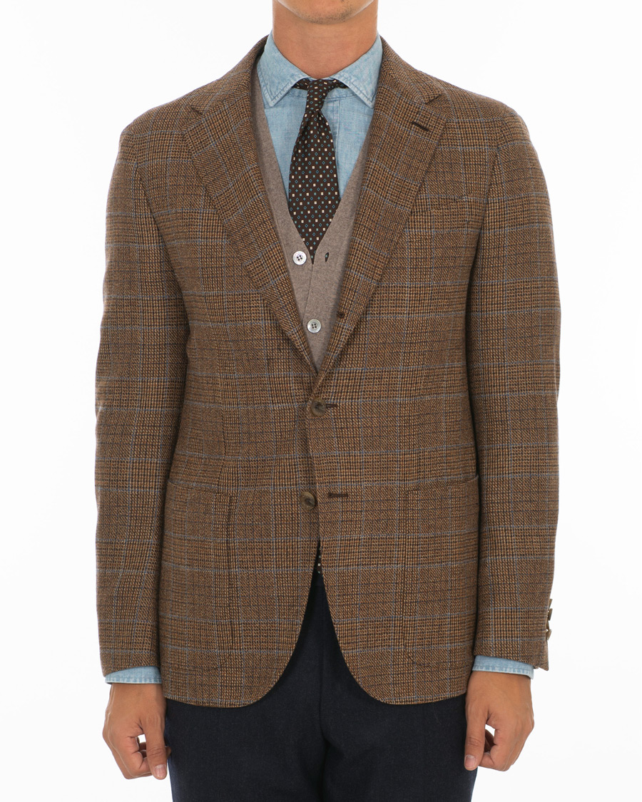 Herren | Sakkos | Caruso | Butterfly Checked Wool Blazer Light Brown