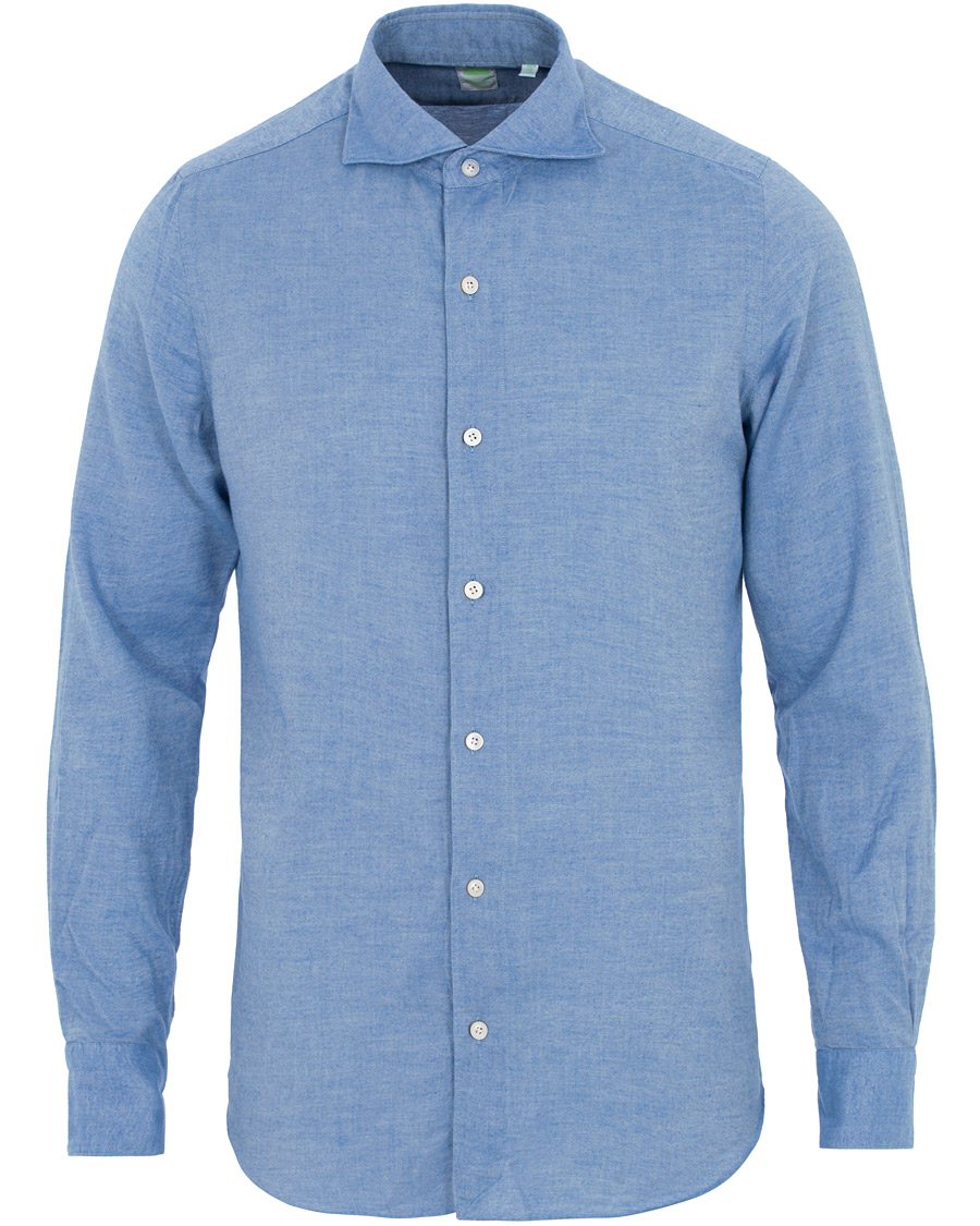 Herren | Hemden | Finamore Napoli | Tokyo Slim Fit Flannel Shirt Light Blue