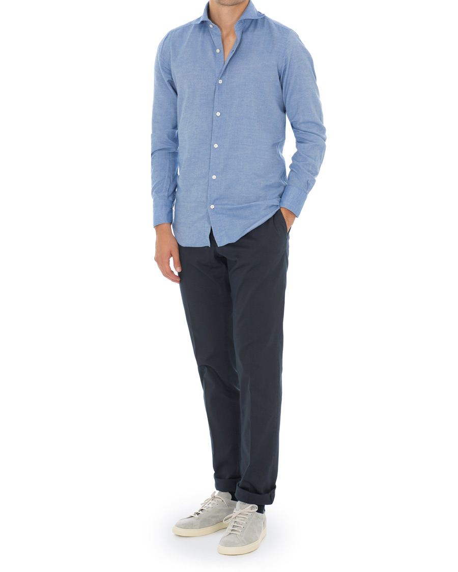 Herren | Hemden | Finamore Napoli | Tokyo Slim Fit Flannel Shirt Light Blue