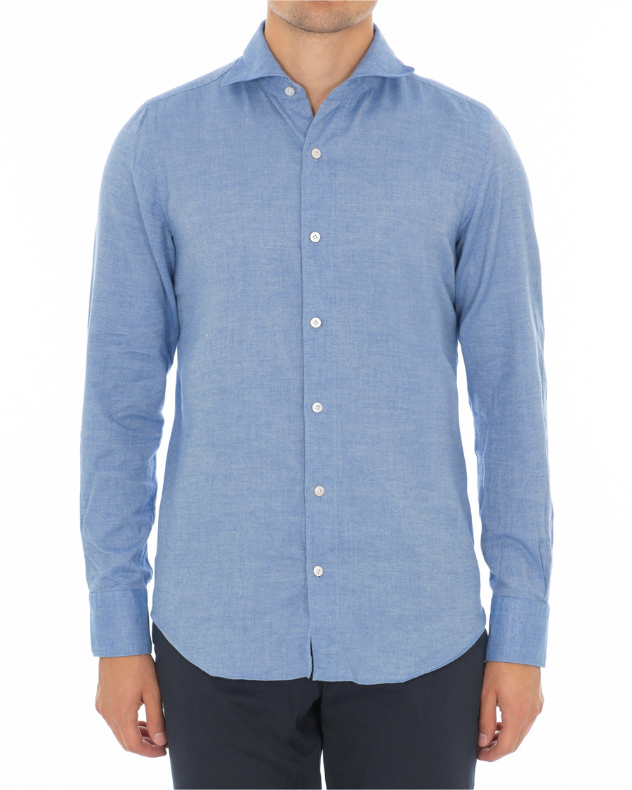 Herren | Hemden | Finamore Napoli | Tokyo Slim Fit Flannel Shirt Light Blue