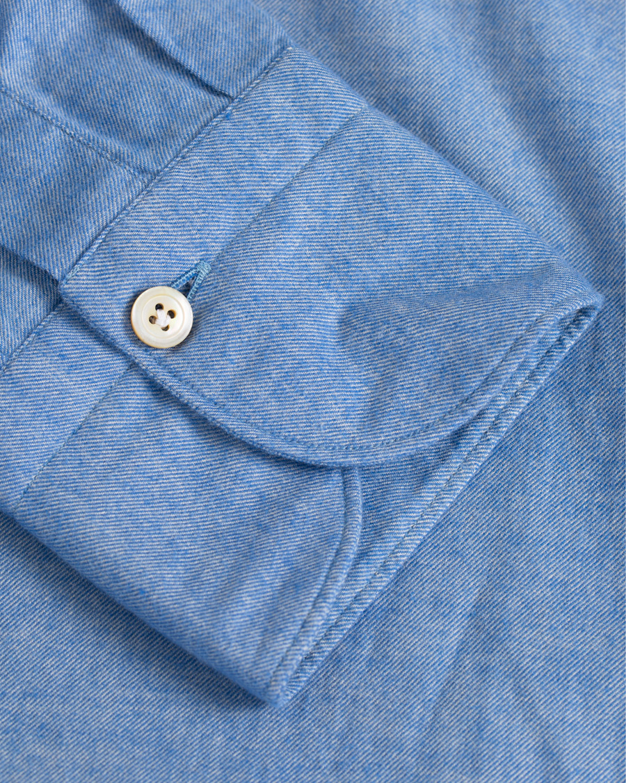 Herren | Hemden | Finamore Napoli | Tokyo Slim Fit Flannel Shirt Light Blue