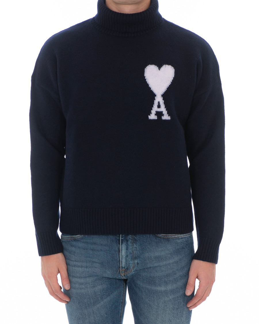 Herren | Pullover | AMI | Oversized Heart Logo Wool Rollneck Navy