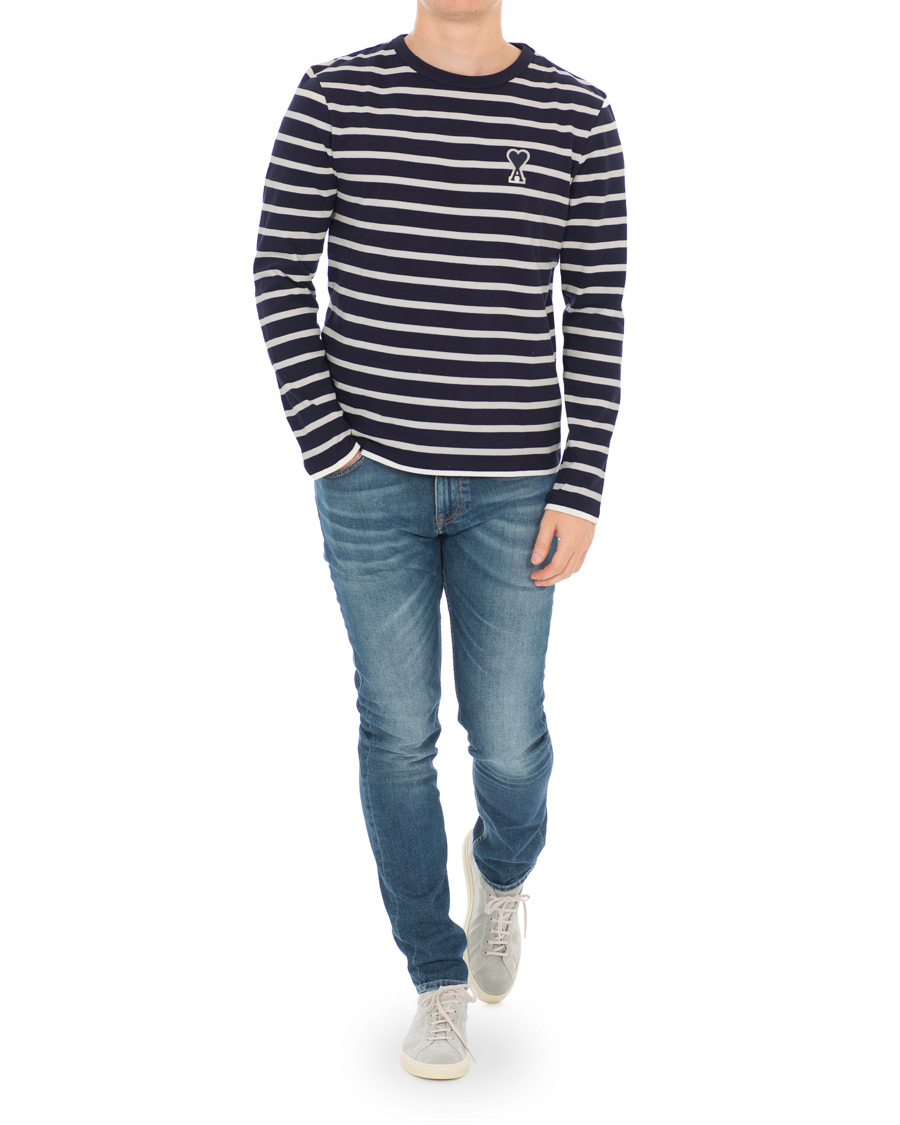 Herren | T-Shirts | AMI | Striped Long Sleeve Tee Ecru/Marine