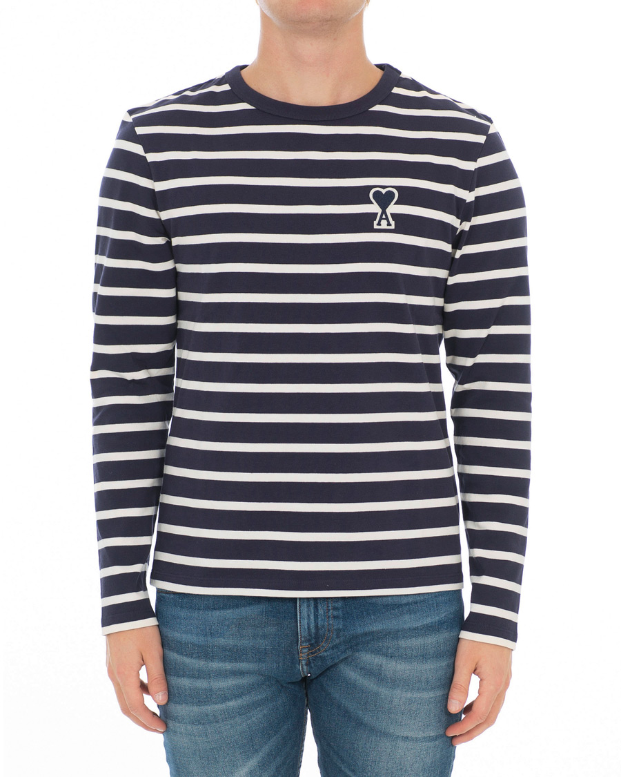 Herren | T-Shirts | AMI | Striped Long Sleeve Tee Ecru/Marine