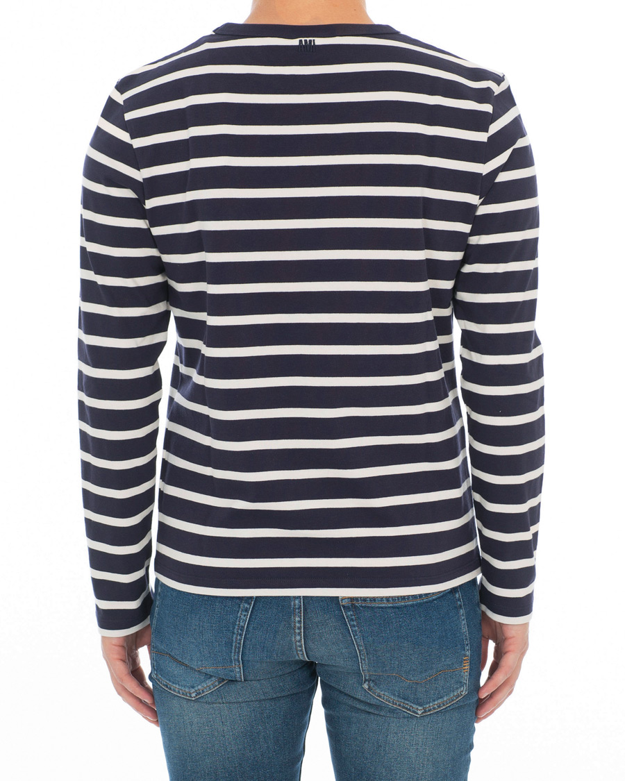 Herren | T-Shirts | AMI | Striped Long Sleeve Tee Ecru/Marine