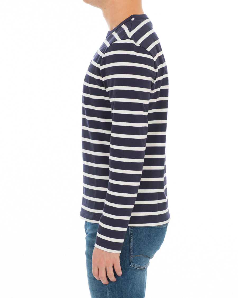 Herren | T-Shirts | AMI | Striped Long Sleeve Tee Ecru/Marine