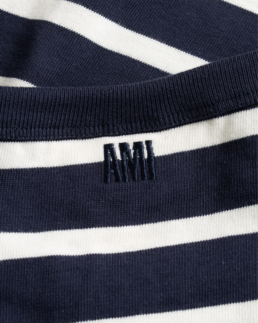 Herren | T-Shirts | AMI | Striped Long Sleeve Tee Ecru/Marine