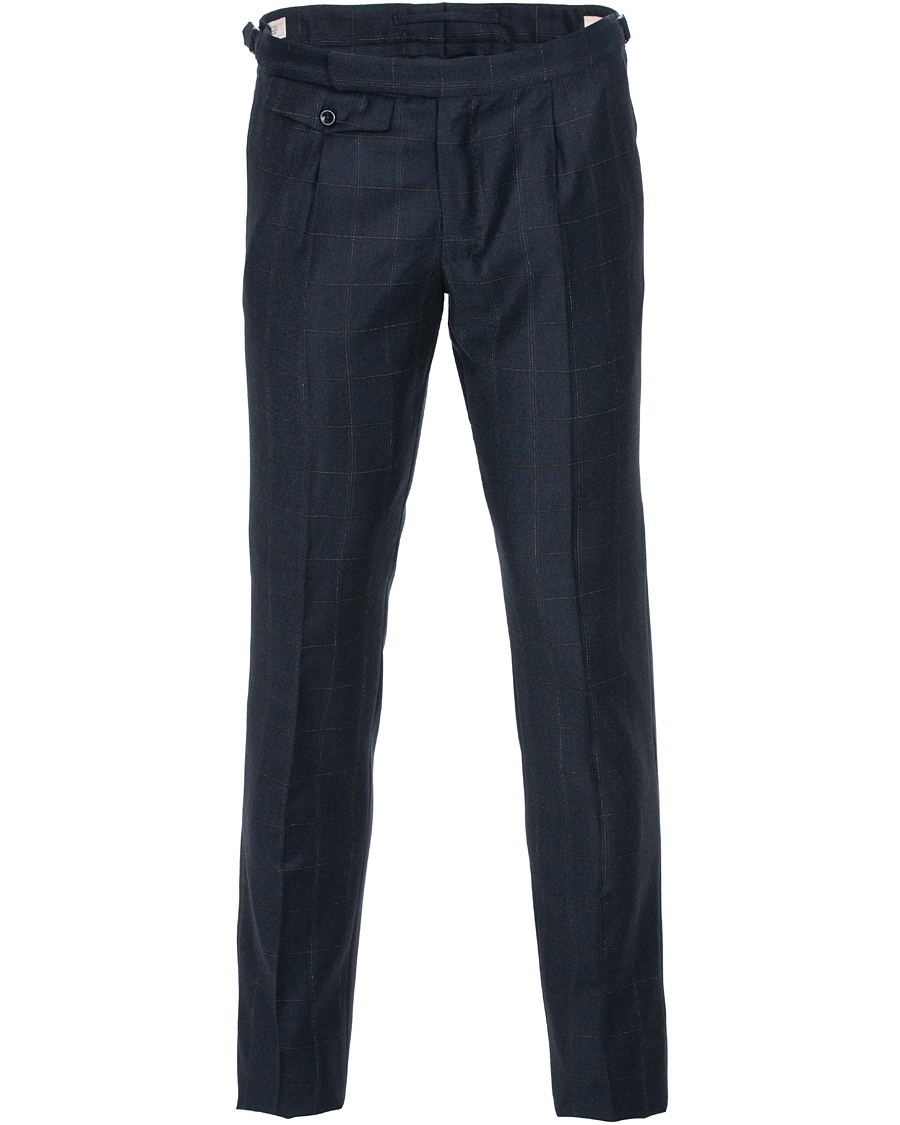 Herren | Hosen | Incotex | Slim Fit Side-adjuster Windowpane Flannel Trousers Navy
