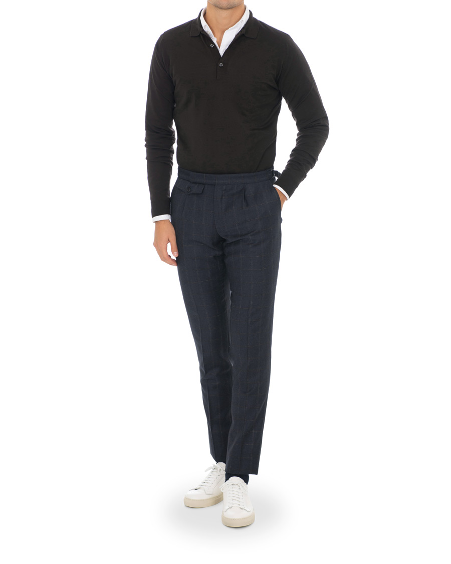 Herren | Hosen | Incotex | Slim Fit Side-adjuster Windowpane Flannel Trousers Navy