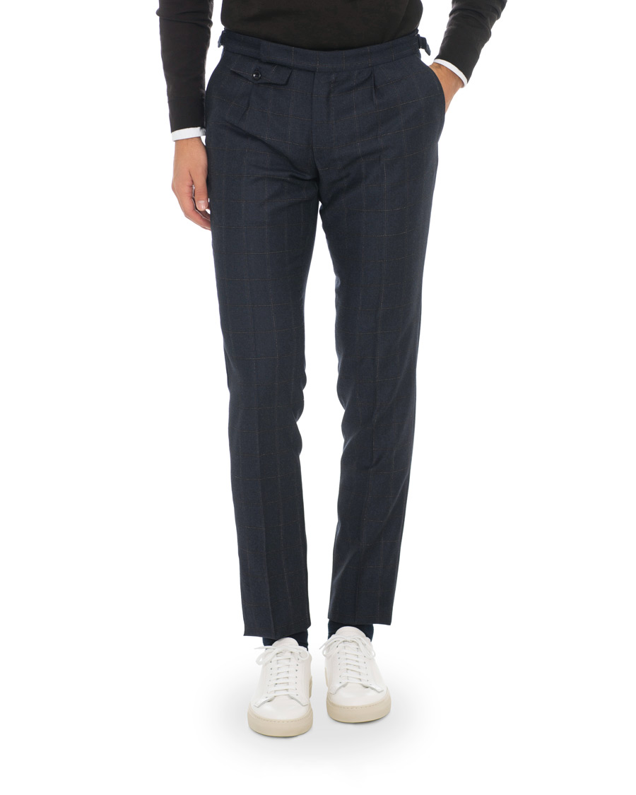 Herren | Hosen | Incotex | Slim Fit Side-adjuster Windowpane Flannel Trousers Navy