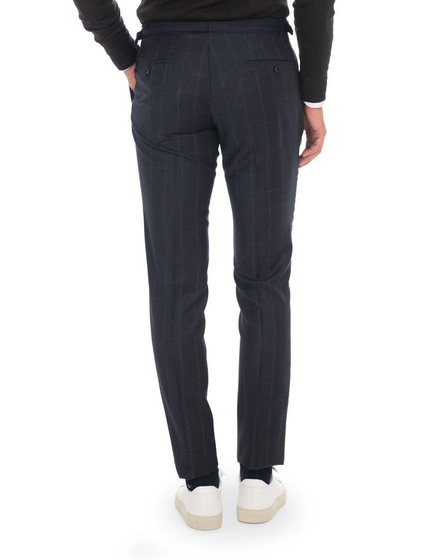 Herren | Hosen | Incotex | Slim Fit Side-adjuster Windowpane Flannel Trousers Navy