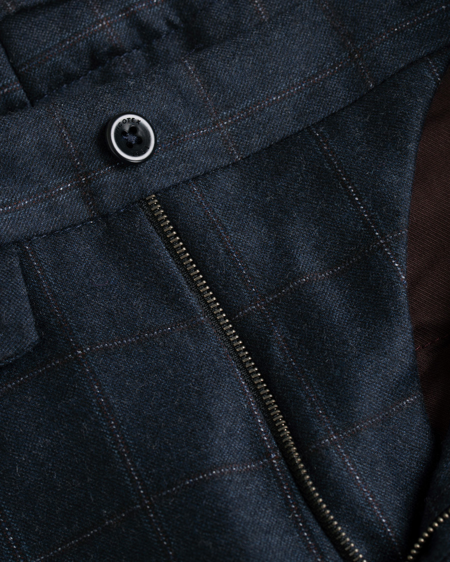 Herren | Hosen | Incotex | Slim Fit Side-adjuster Windowpane Flannel Trousers Navy