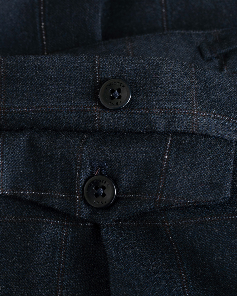 Herren | Hosen | Incotex | Slim Fit Side-adjuster Windowpane Flannel Trousers Navy