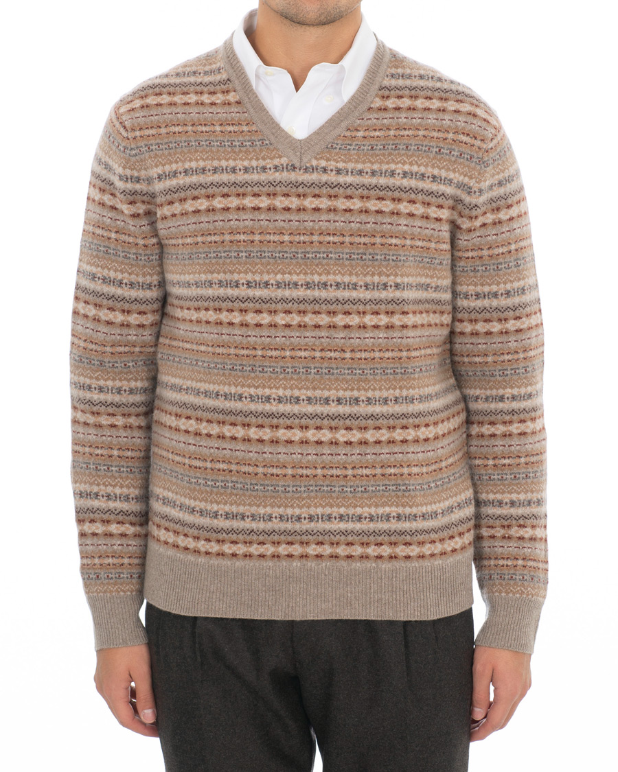 Herren | | Brooks Brothers | Fairisle V Neck Lambswool Sweater Brown