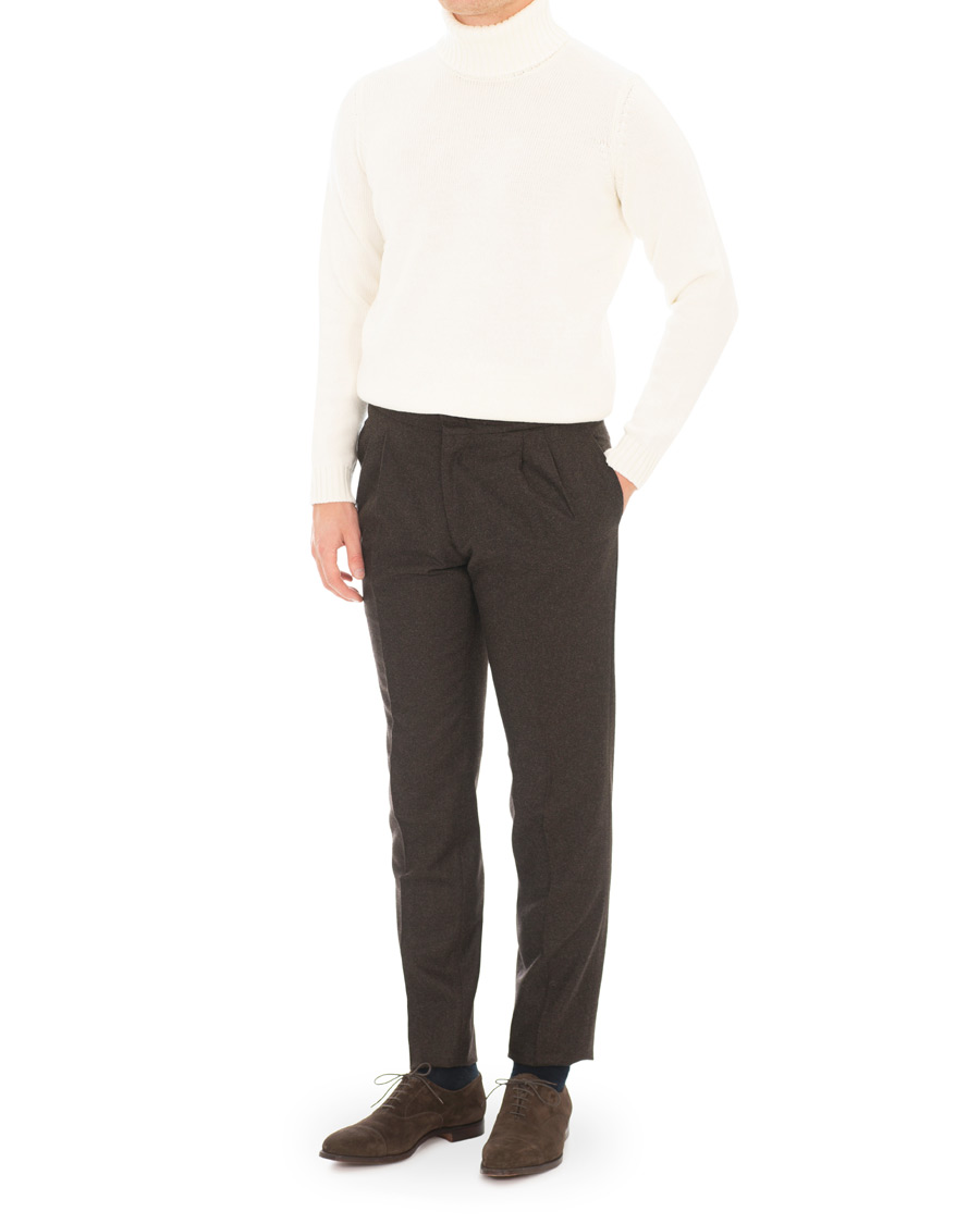 Herren | Hosen | Lardini | Two Pleat Zip Side Buckle Flanell Trousers Brown