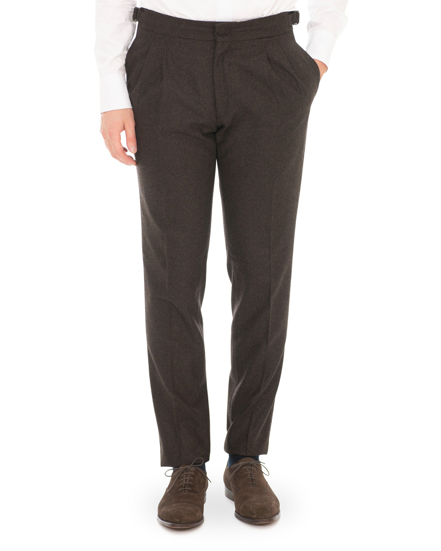 Herren | Hosen | Lardini | Two Pleat Zip Side Buckle Flanell Trousers Brown