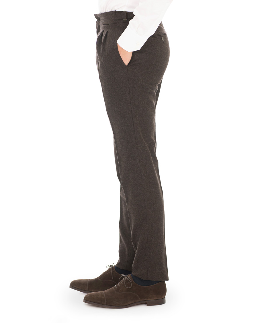 Herren | Hosen | Lardini | Two Pleat Zip Side Buckle Flanell Trousers Brown