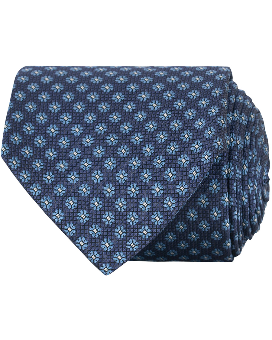 Herren | Canali Silk Woven Flower 8 cm Tie Navy | Canali | Silk Woven Flower 8 cm Tie Navy
