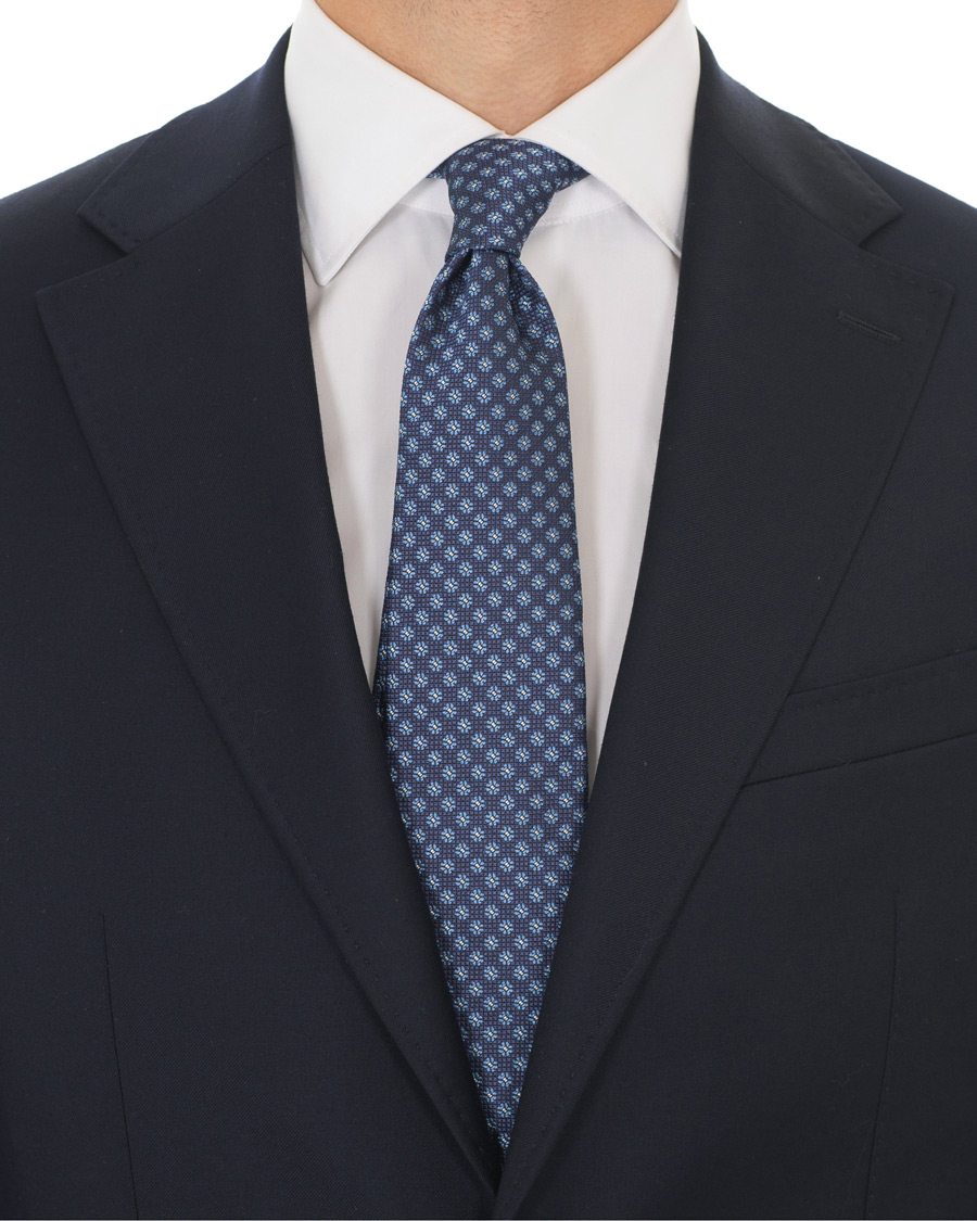 Herren | Canali Silk Woven Flower 8 cm Tie Navy | Canali | Silk Woven Flower 8 cm Tie Navy