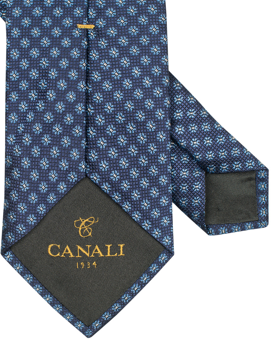 Herren | Canali Silk Woven Flower 8 cm Tie Navy | Canali | Silk Woven Flower 8 cm Tie Navy