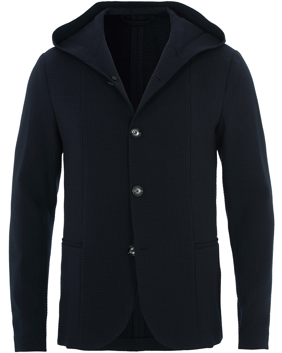Herren | Sakkos | Emporio Armani | Structured Knitted Blazer Hoodie Navy