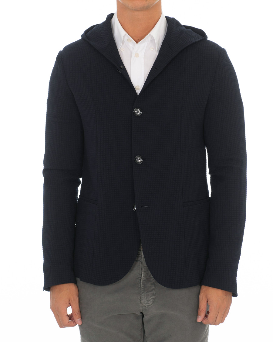 Herren | Sakkos | Emporio Armani | Structured Knitted Blazer Hoodie Navy