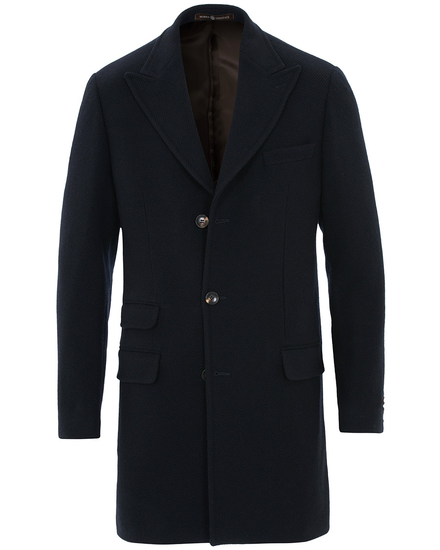 Morris Heritage Structured Wool Peak Lapel Coat Navy