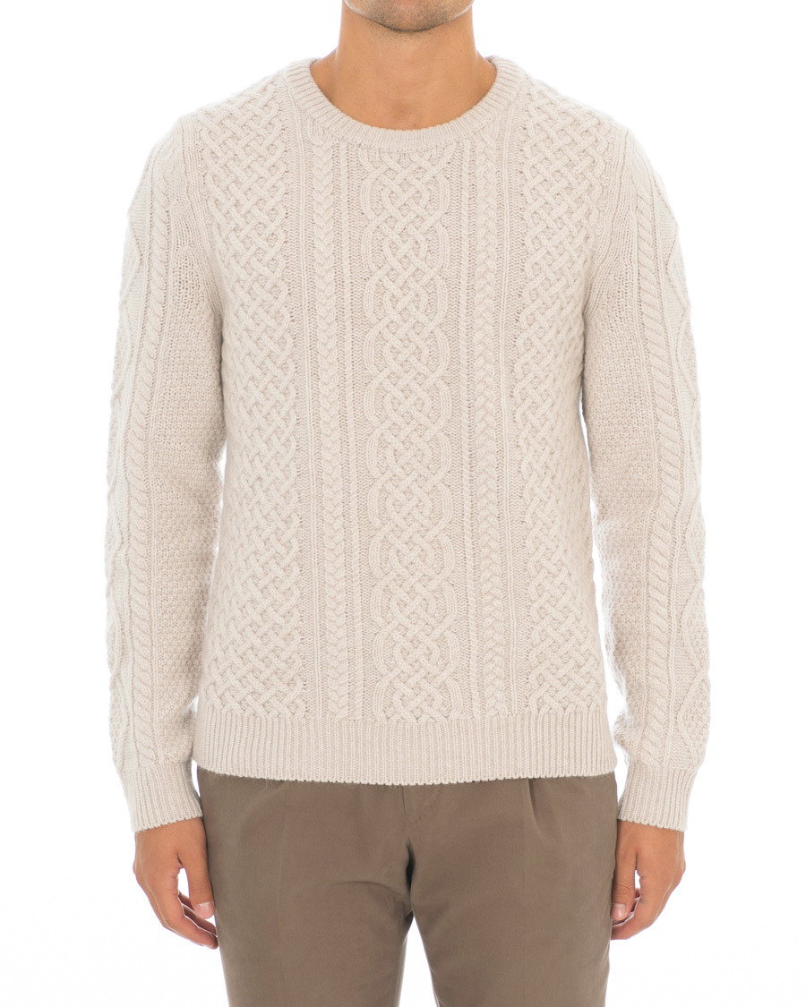 Herren | Pullover | Morris Heritage | Cable Knitted Cashmere O-Neck Off White