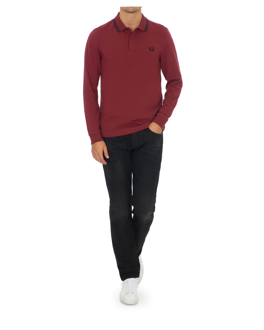 Herren | Pullover | Fred Perry | Slim Fit Long Sleeve Polo Twin Tip Wine Red