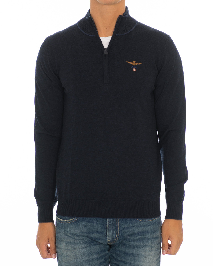 Herren | Pullover | Aeronautica Militare | MA1188 Merino Half Zip Navy