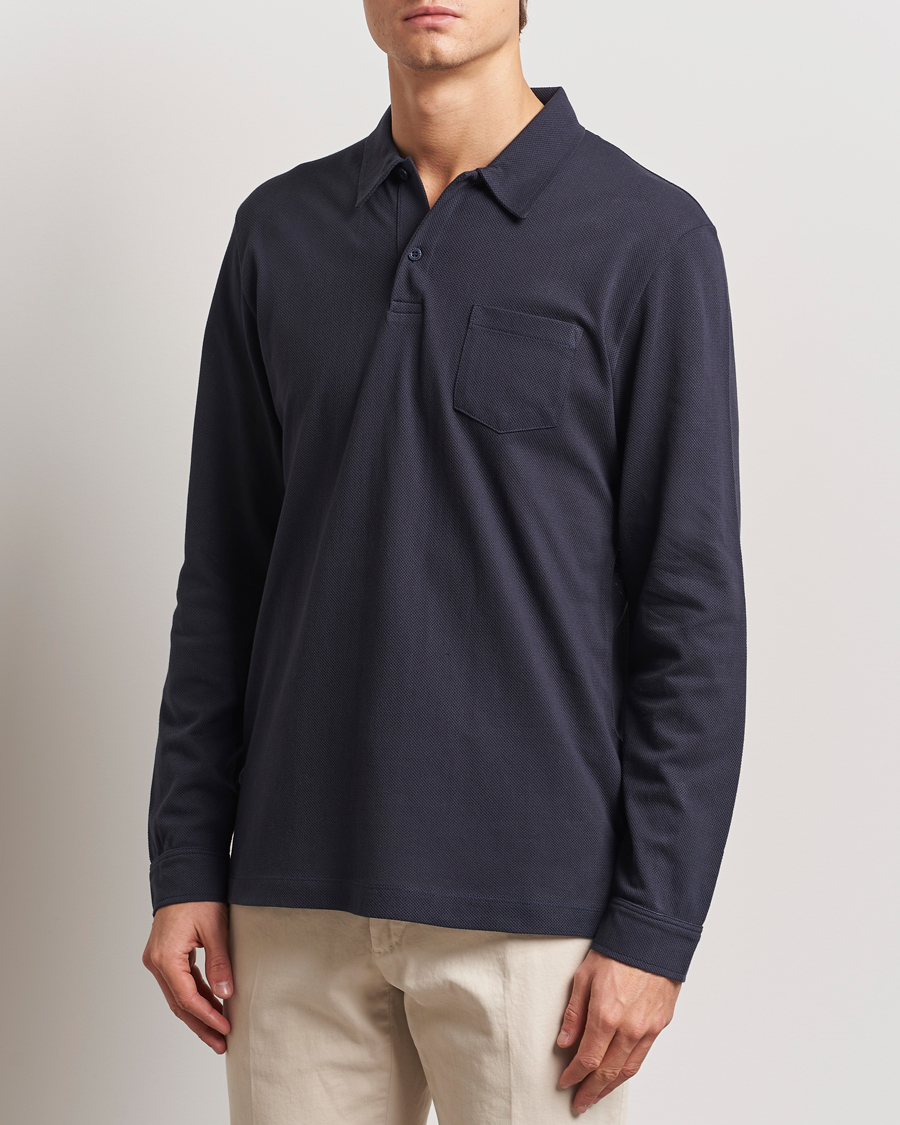 Herren | Poloshirts | Sunspel | Long Sleeve Riviera Polo Shirt Navy