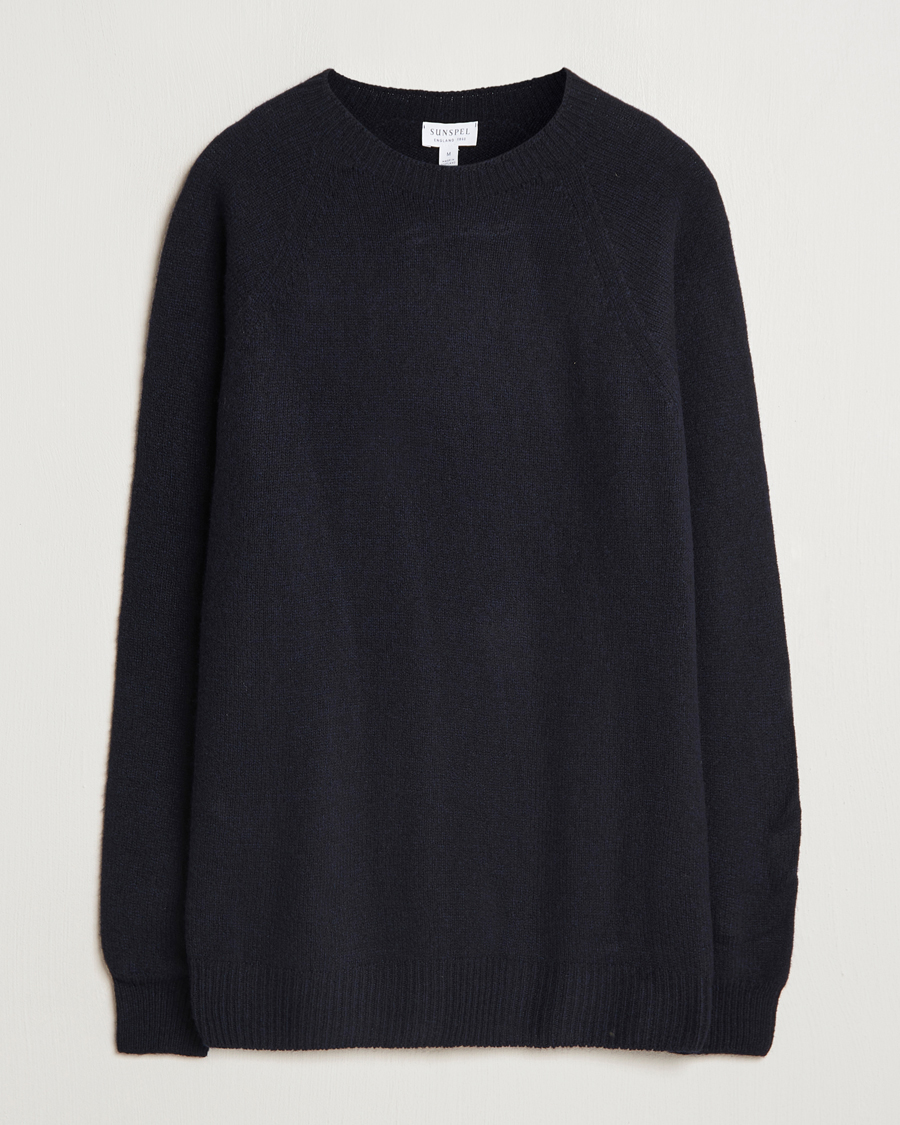 Herren | Pullover | Sunspel | Lambswool Crewneck Dark Navy Moiline