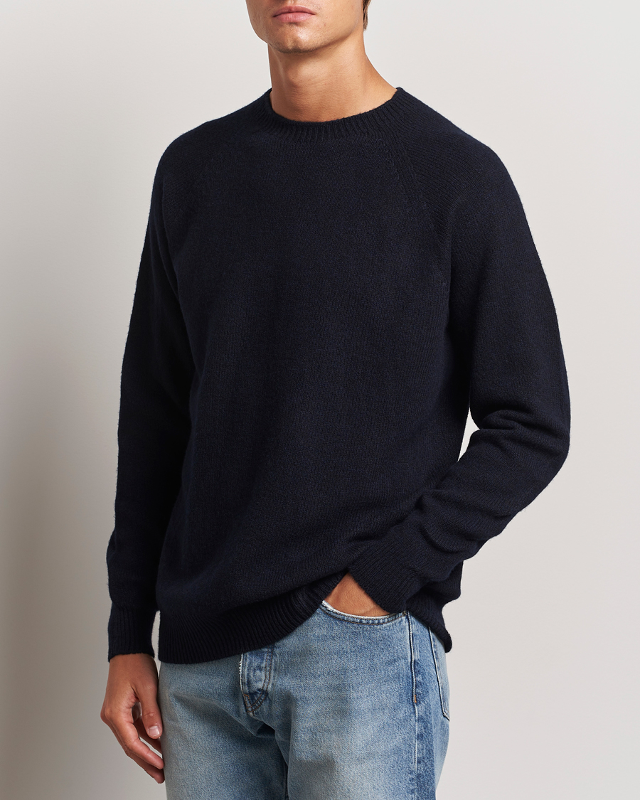 Herren | Pullover | Sunspel | Lambswool Crewneck Dark Navy Moiline