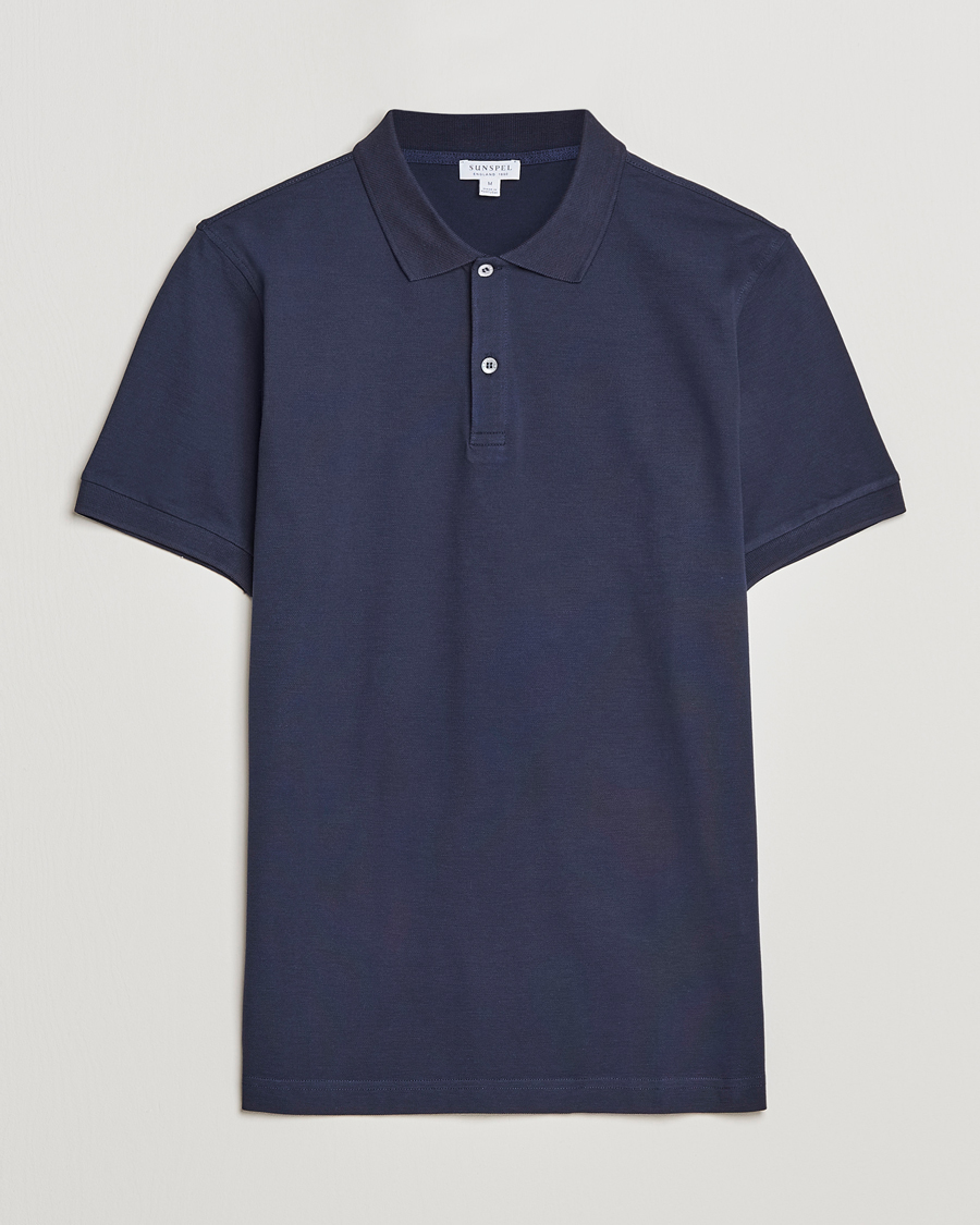 Herren | Poloshirts | Sunspel | Short Sleeve Pique Polo Navy