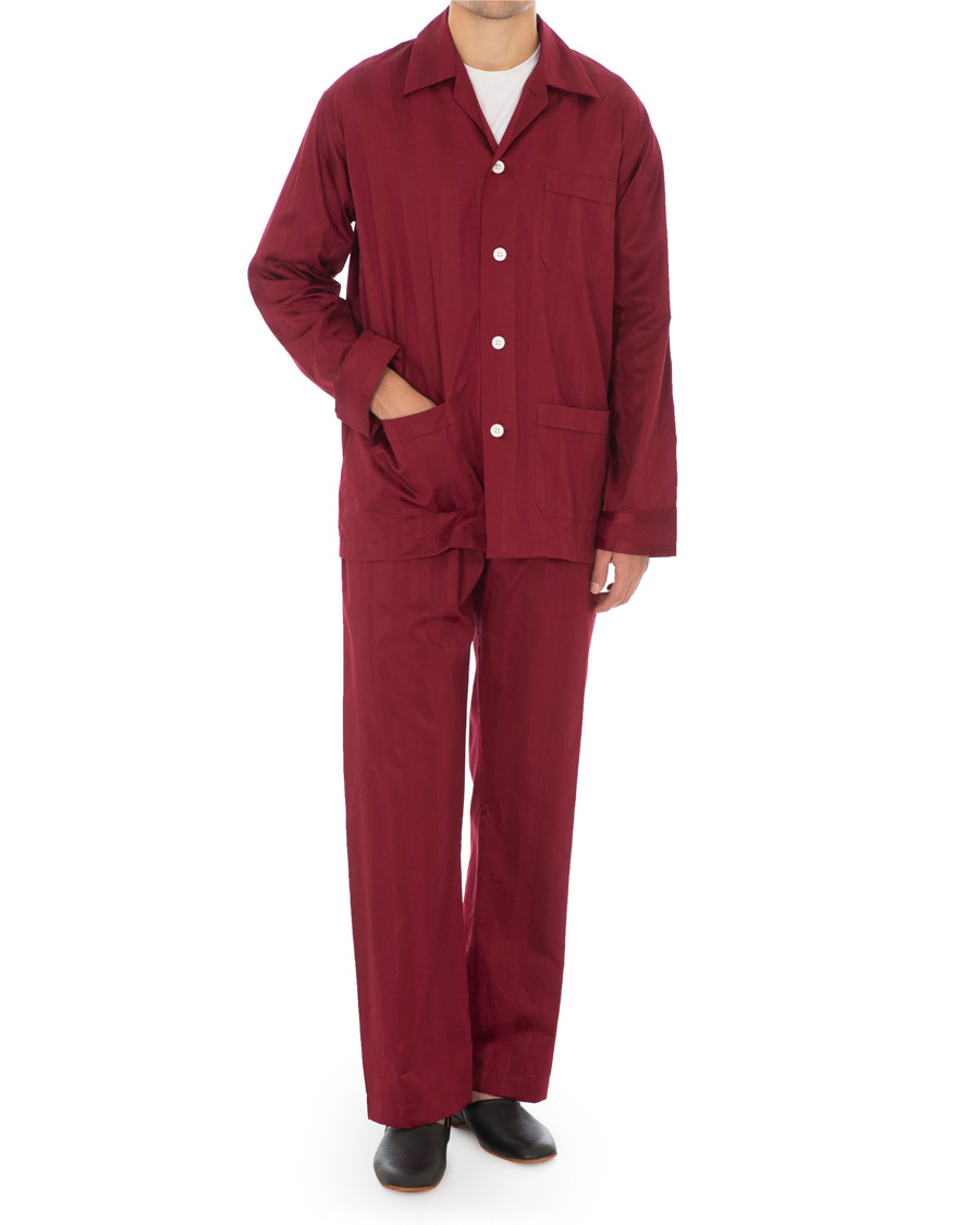 Herren | Schlafanzüge & Bademäntel | Derek Rose | Cotton Satin Striped Pyjama Set Wine Red