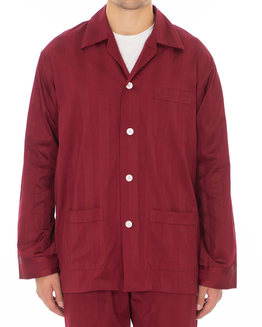 Herren |  | Derek Rose | Cotton Satin Striped Pyjama Set Wine Red