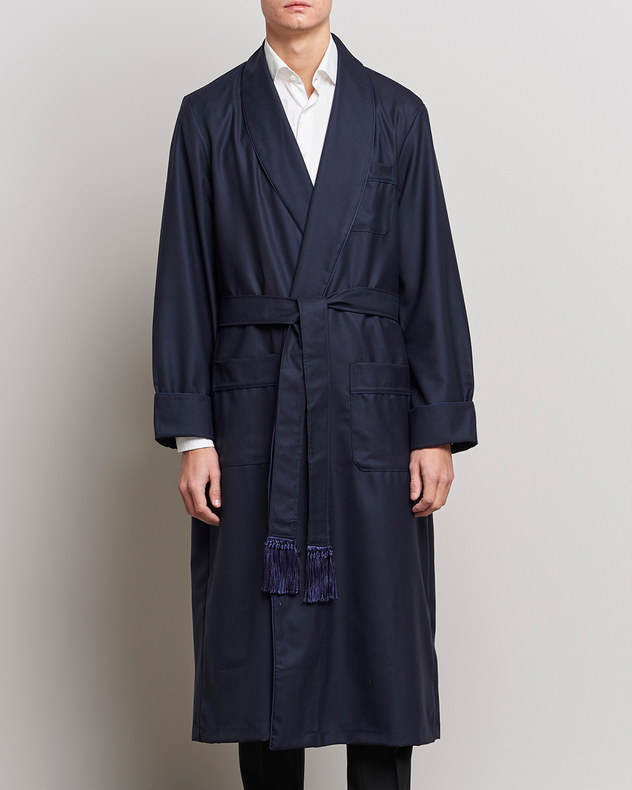 Herren |  | Derek Rose | Pure Wool Dressing Gown Navy