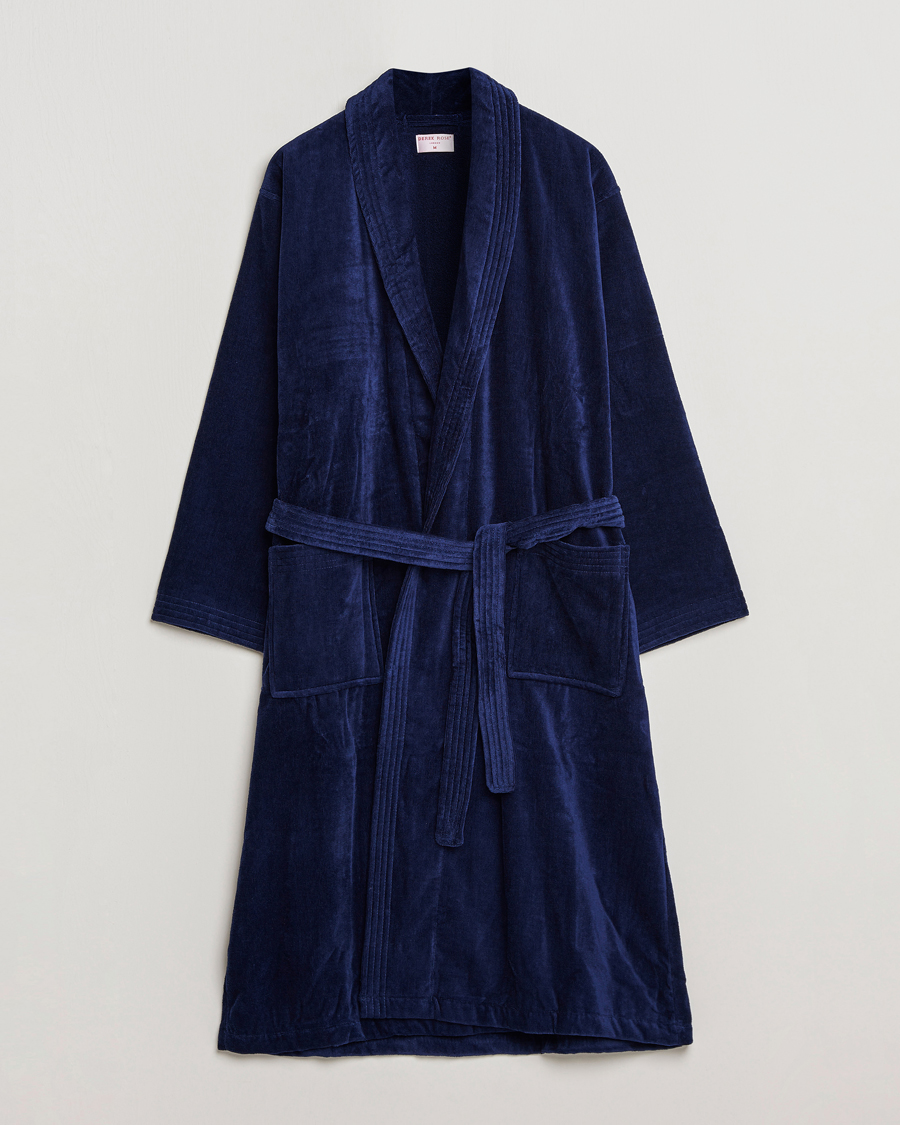 Herren | Schlafanzüge & Bademäntel | Derek Rose | Cotton Velour Gown Navy