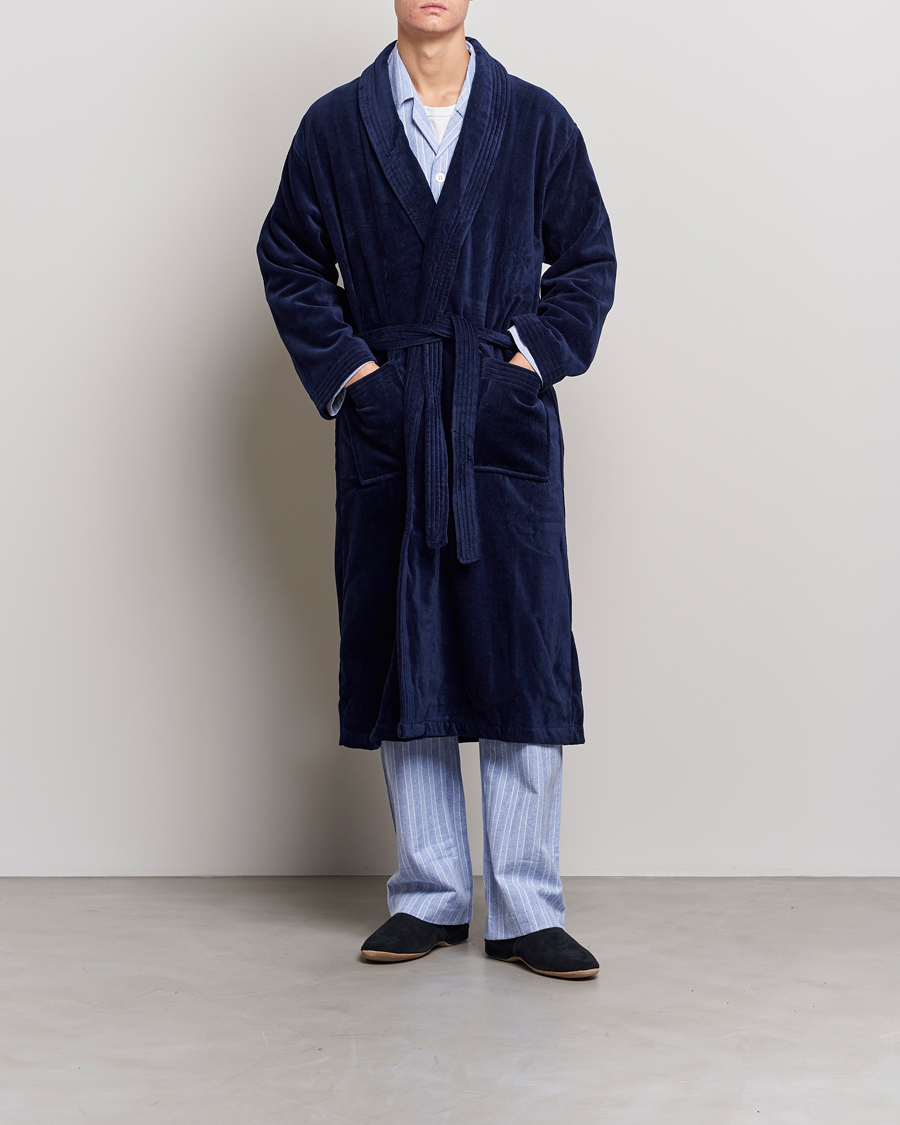 Herren | Schlafanzüge & Bademäntel | Derek Rose | Cotton Velour Gown Navy