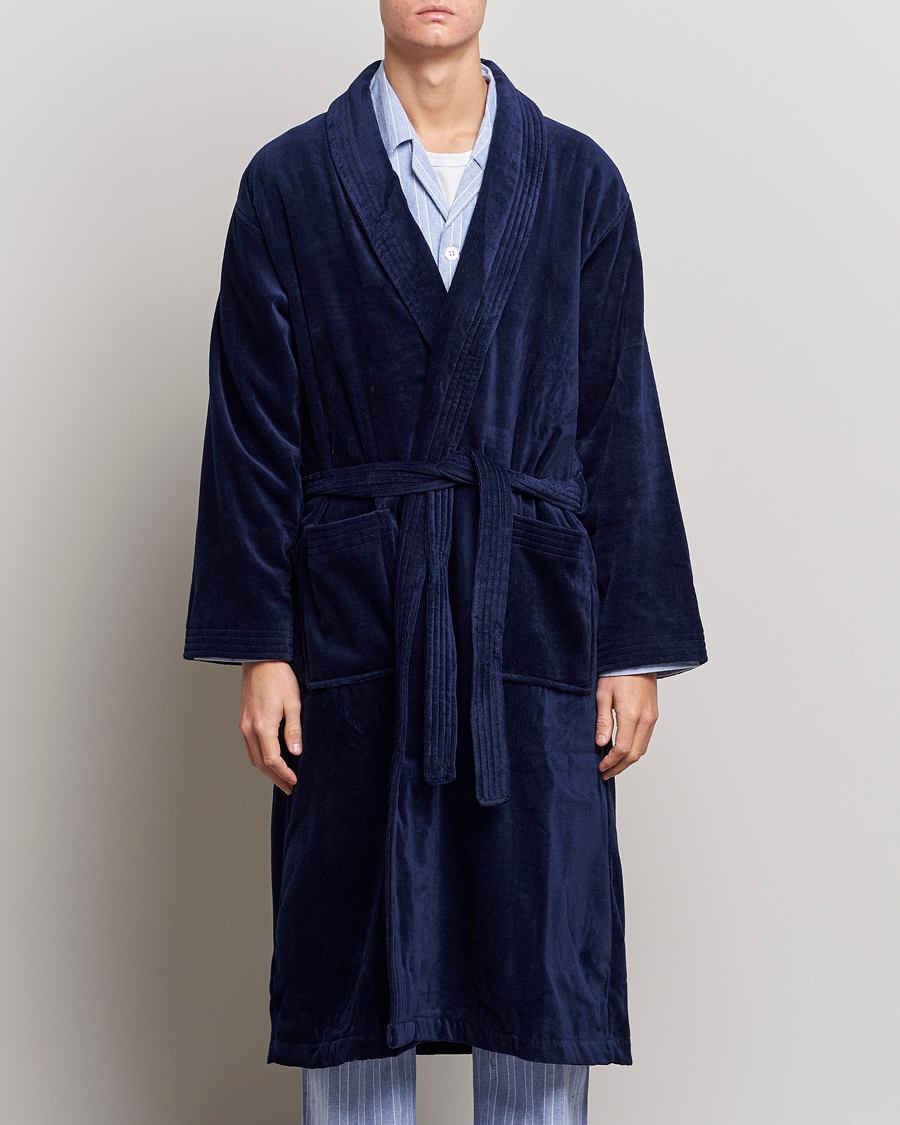 Herren | Für den Entspannten | Derek Rose | Cotton Velour Gown Navy