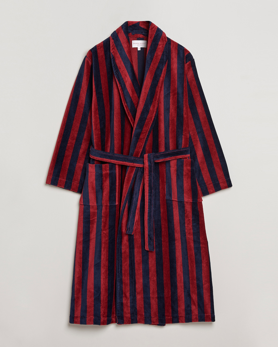 Herren | Schlafanzüge & Bademäntel | Derek Rose | Cotton Velour Striped Gown Red/Blue
