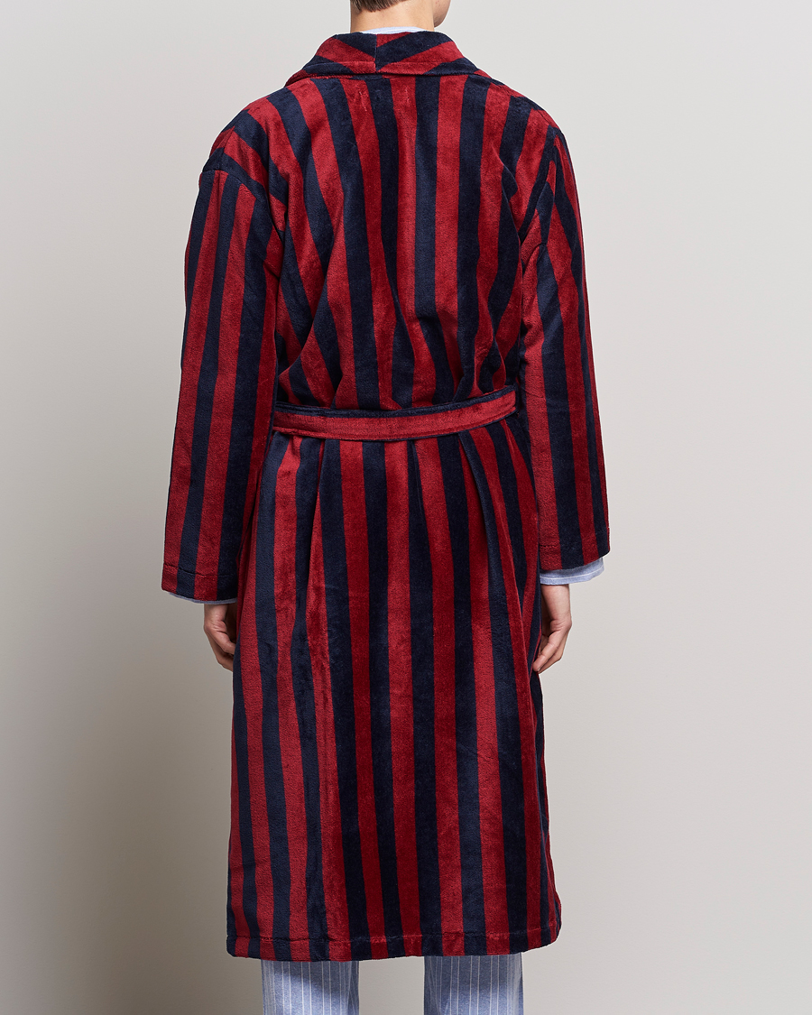 Herren | Schlafanzüge & Bademäntel | Derek Rose | Cotton Velour Striped Gown Red/Blue