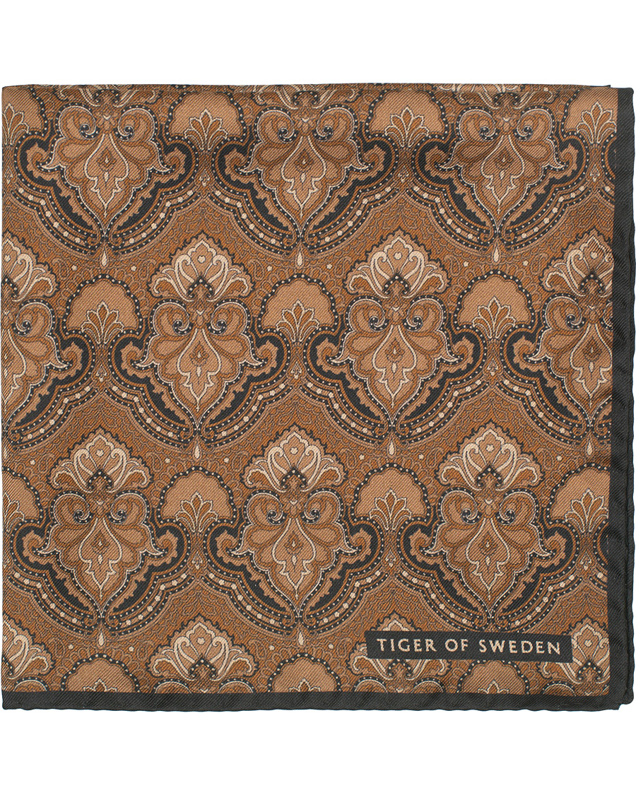 Herren | Tiger of Sweden Pais Printed Silk Pocket Square Brown | Tiger of Sweden | Pais Printed Silk Pocket Square Brown