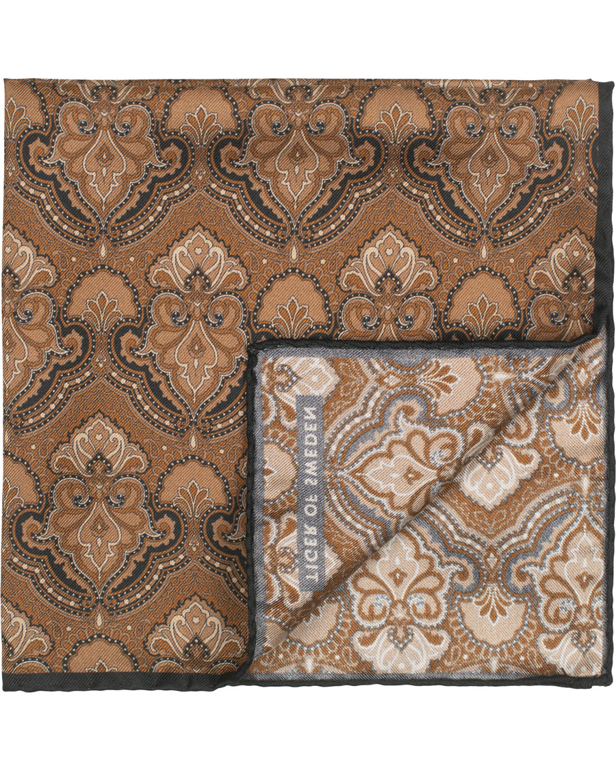 Herren | Tiger of Sweden Pais Printed Silk Pocket Square Brown | Tiger of Sweden | Pais Printed Silk Pocket Square Brown