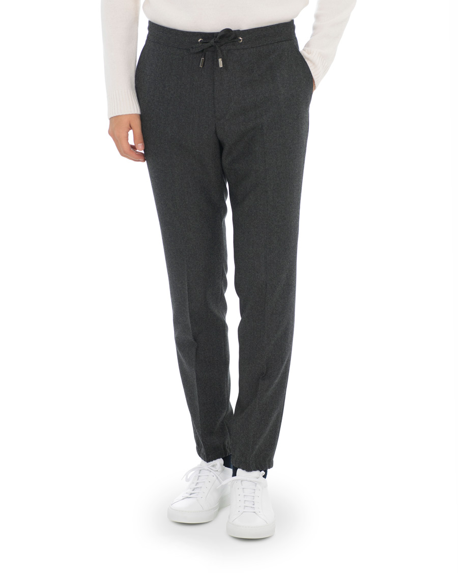 Herren | Hosen | Z Zegna | Slim Fit Drawstring Flannel Trousers Charcoal