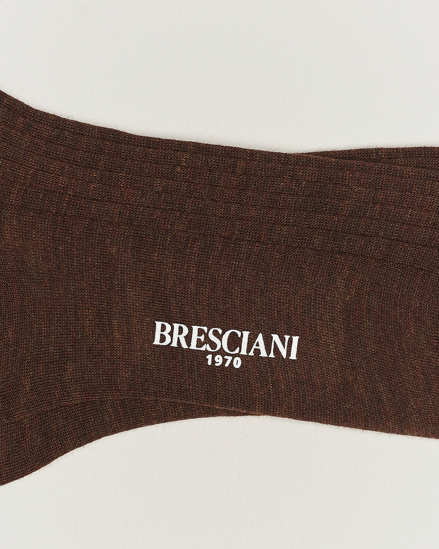 Herren | Unterwäsche | Bresciani | Wool/Nylon Ribbed Short Socks Brown Melange