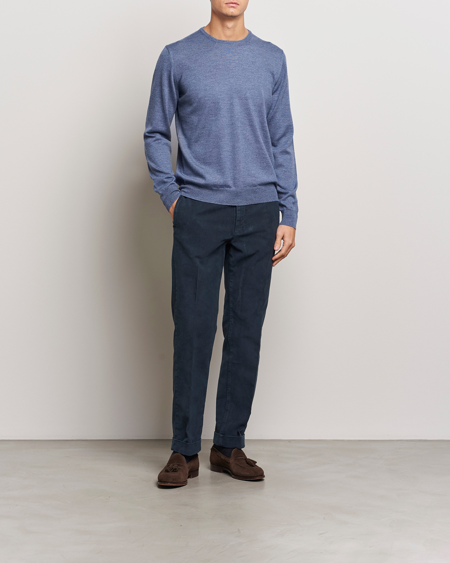 Herren | Pullover | Gran Sasso | Merino Fashion Fit Crew Neck Pullover Blue Melange