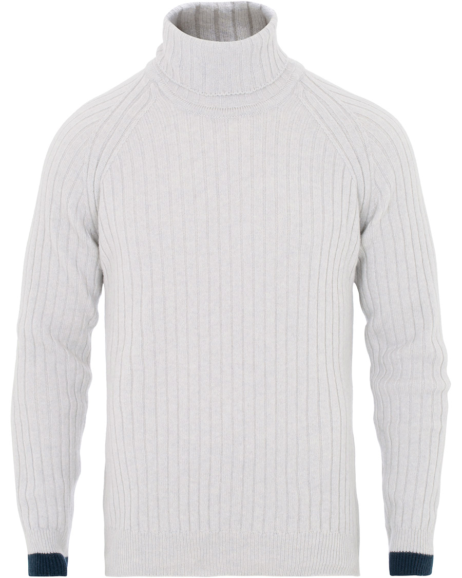 Herren | Pullover | John Smedley | Roman Wool/Cashmere Ribbed Roll Neck Soft Grey